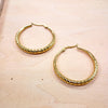 **Medium Stainless Steel Engraved Hoop Earrings 14K Gold Plating 200d