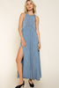 Stone Washed Side Slit Cut Out Maxi Dress by POL