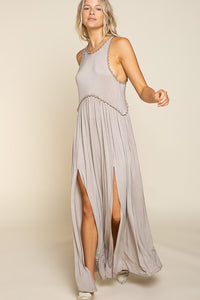 Stone Washed Side Slit Cut Out Maxi Dress by POL