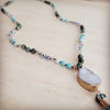 **Long Amazonite Necklace with Genuine White Druzy Pendant  262j