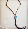 Bohemian Beaded Jasper Necklace with Ocean Agate Pendant 245u