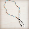 **Picture Jasper & Amazonite Long Beaded Necklace w/ Crystal Pendant 262r