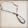 **Picture Jasper & Amazonite Long Beaded Necklace w/ Crystal Pendant 262r