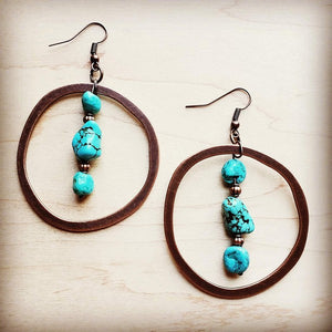 Copper Hoop Earrings w/ Blue Turquoise and Copper
