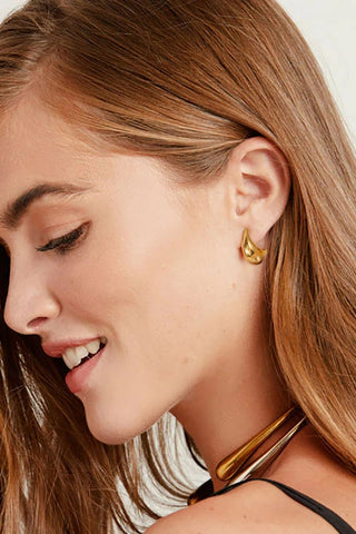 Copper Bean Shape Stud Earrings