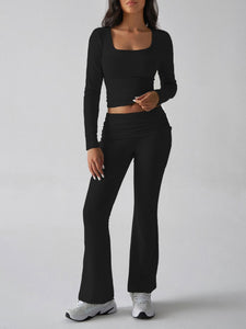 Devine Square Neck Long Sleeve Top and Pants Set