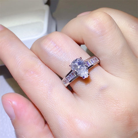 925 Sterling Silver Inlaid Moissanite 6-Prong Ring