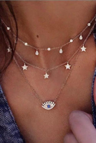 Star & Moon Titanium Steel Layered Necklace