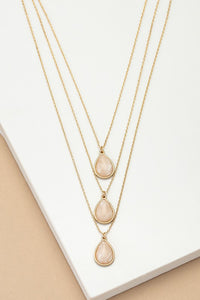 Three layer teardrop stone pendant necklace