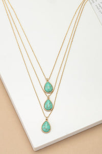 Three layer teardrop stone pendant necklace