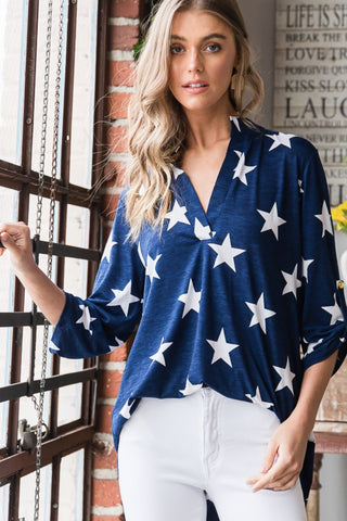 Lizzy Flutter Sleeve Top in Royal Blue and White Floral