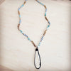 **Picture Jasper & Amazonite Long Beaded Necklace w/ Crystal Pendant 262r