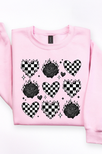 Checkerboard Hearts & Roses Sweatshirt