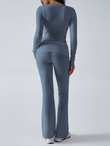 Devine Ruched Long Sleeve Top and Pants Set