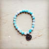 **Turquoise White Beaded Stretch Bracelet w/ Coin 809i