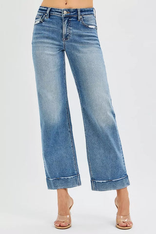 RISEN Full Size Button Fly Cropped Bootcut Jeans