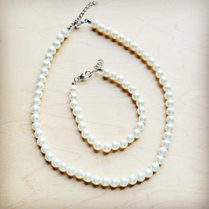 **Glass Pearl Necklace & Bracelet Set Wedding Collection 259w