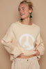 POL Round Neck Long Sleeve Peace Sign Sweater