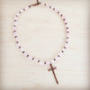 **Rose Quartz Collar Necklace w/ Copper Cross Pendant 263i