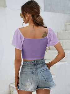 Drawstring Short Sleeve Crop Top