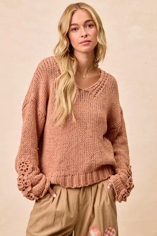 Simple Silhouette Brushed Hacci Sweater in Sand Beige