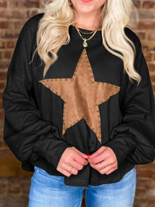 Star Round Neck Long Sleeve Top