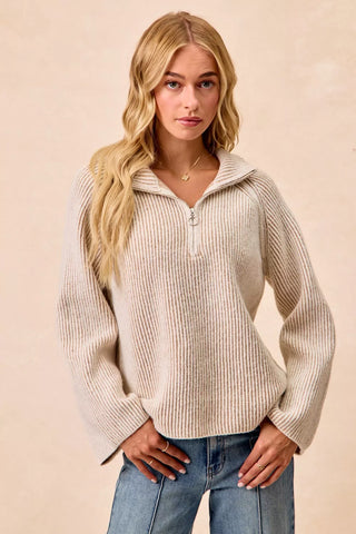 Simple Silhouette Brushed Hacci Sweater in Sand Beige