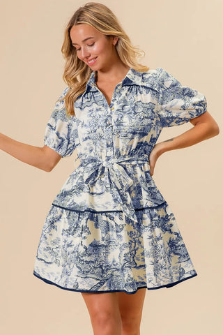 BiBi Leopard Short Sleeve Tiered Dress