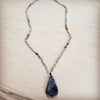 Amazonite & Crystal Long Beaded Necklace w/ Druzy Pendant 262u