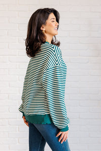 Too Good to be True Striped Drop Shoulder Top in Green