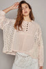 POL Round Neck Long Sleeve Raw Edge Lace Top