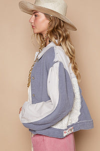 POL Crochet Patch Exposed Seam Button Up Jacket