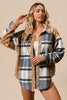 BiBi Curved Hem Sequin Plaid Button Up Shacket