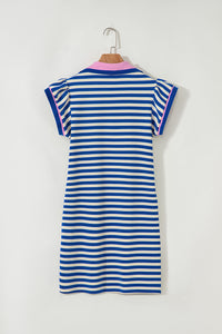 PRE ORDER - Stripe Flutter Sleeve Contrast Collar Mini Dress