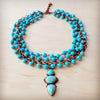Triple Strand Turquoise & Copper Collar Necklace w/ Droplet Pendant 257lm
