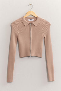 HYFVE Ribbed Double Zip Cropped Cardigan