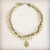 Champagne Pearl Beaded Collar Necklace w/ Pendant 263x