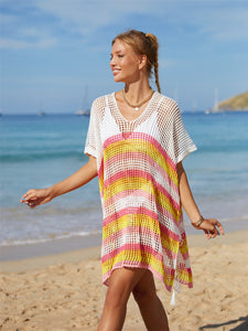 Cutout Striped Cover-Up with Tassel