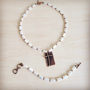 Genuine Rectangle Freshwater Pearl & Copper Bracelet 812c