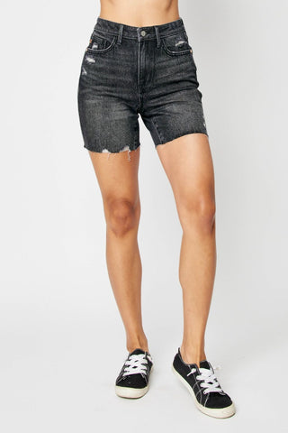 3.18 Mid Rise Frayed Hem Shorts By Judy Blue Jeans In Sky Blue