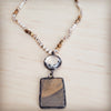 **Picture Jasper & Crystal Long Beaded Necklace w/ Jasper Pendant 262t