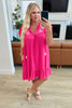 Carnival Flutter Sleeve Dress In Hot Pink