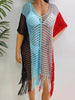 Fringe Color Block Scoop Neck Cover Up