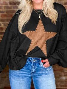 Star Round Neck Long Sleeve Top