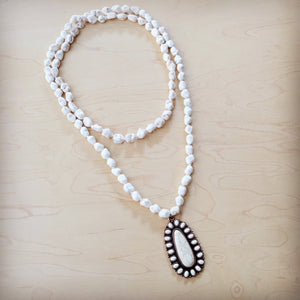 **Long Turquoise Beaded Necklace w/ Squash Blossom Pendant White 261ww