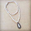 **Long Turquoise Beaded Necklace w/ Squash Blossom Pendant White 261ww