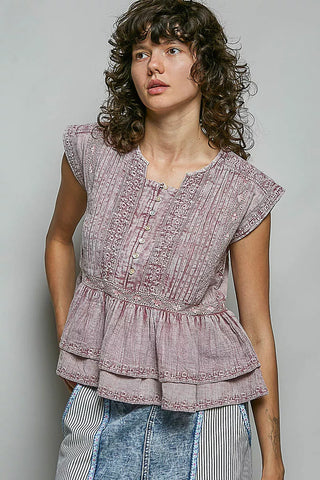 One Day Soon V-Neck Ruffle Detail Top
