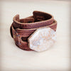 Fossil Corral Stone Wide Leather Cuff Bracelet 001aa