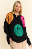 Davi & Dani Contrast Smile Round Neck Oversize Sweater