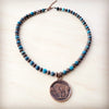 Natural American Turquoise Beaded Collar Necklace w/ Indian Head Pendant 262h